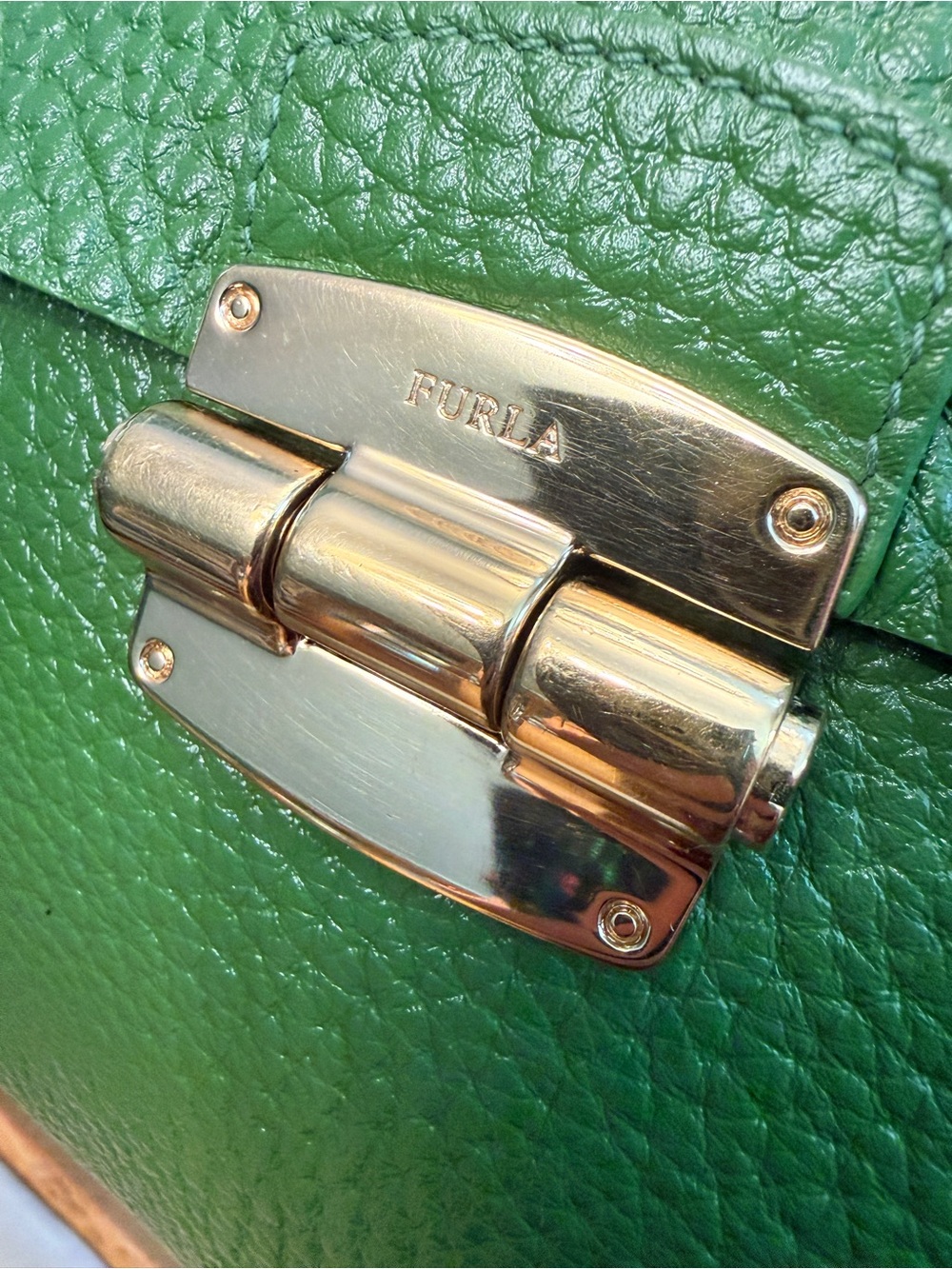 Furla Green Pebbled Leather Club Shoulder Bag with Gold Hardware - Picture 13 of 13